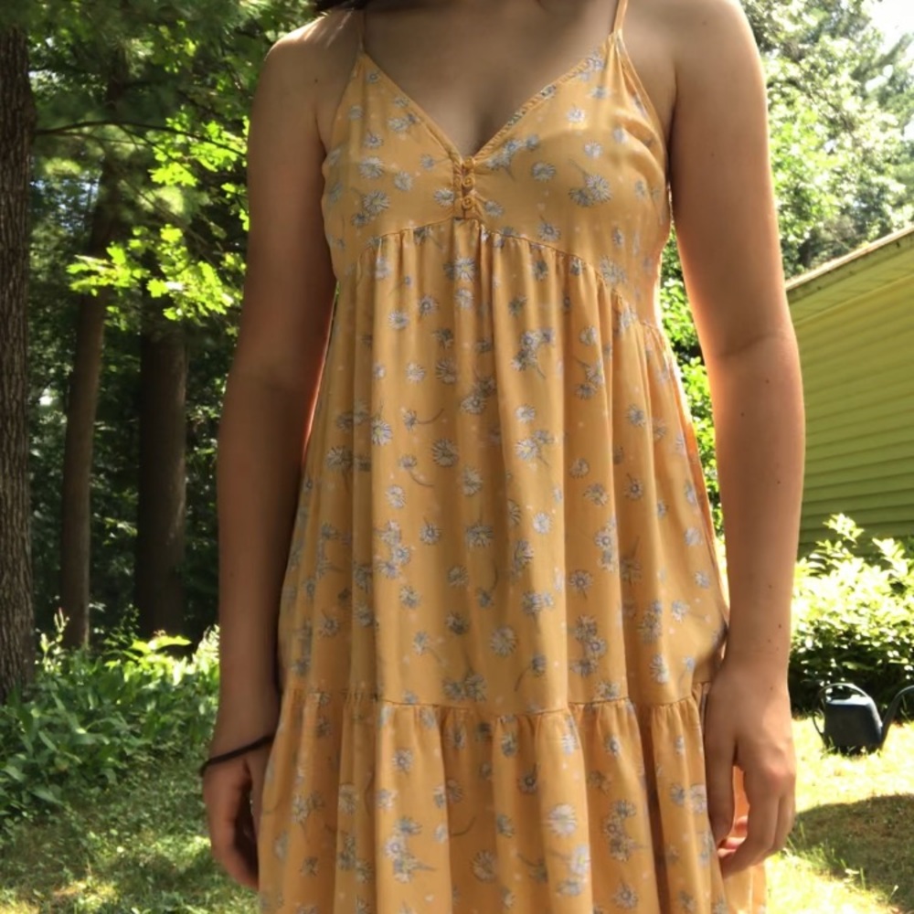 Pacsun S Yellow Floral Ruffle Babydoll Dress